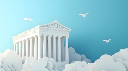 Obraz premium 50. **Illustrate a 3D paper cut of the Parthenon with its ancient columns and clear space above for text.**