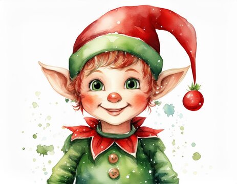 Lovely Christmas elf drawn on a white background