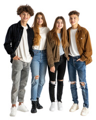 Obraz premium PNG Smiling teenage women and men standing in front the wall groupshot clothing footwear.