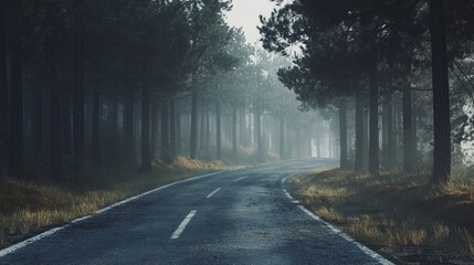 Obraz premium Pine Forest And Road