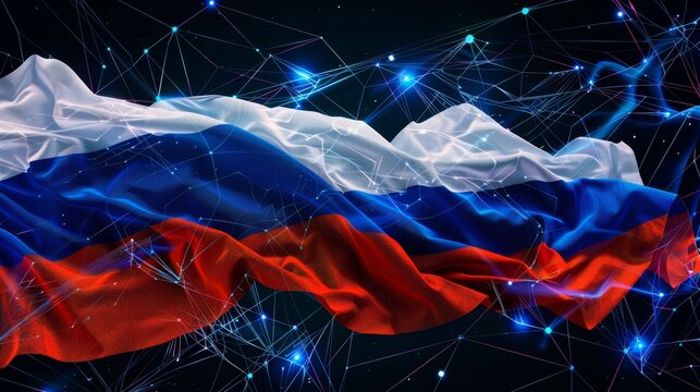 A map of the world with a red, white and blue flag in the middle. The map is filled with lines and dots, giving it a busy and chaotic appearance - Powered by Adobe