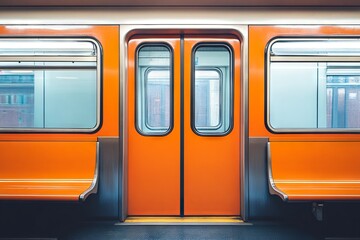 Urban Subway Train Door with Windows Visible. AI generated illustration