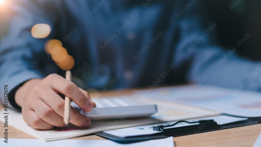 Poster Accountant showing office document auditing concept ,plan review process and assess correctness ,Management of important document storage of organization ,document system ,accountant Audit documents.