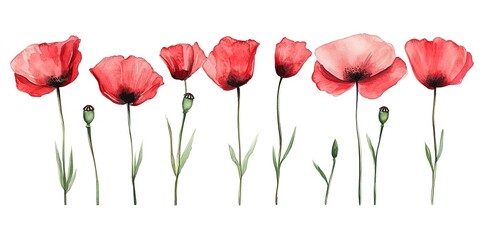 Watercolor red poppies set for interior decoration textiles invitations and cards. Concept Poppy Paintings, Textile Decor, Invitation Design, Card Making 