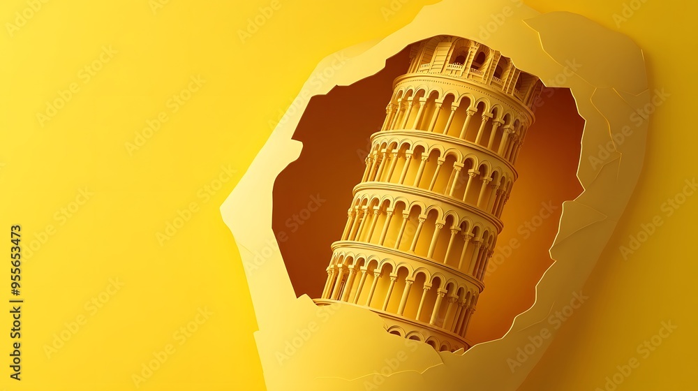 Poster 44. **create a 3d paper cut concept of the tower of pisa with its characteristic lean, leaving ample