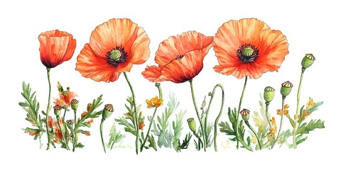 Obraz premium mit poppy kapseln drawing illustration season papaver flower mohnblumen graphic watercolor summer 