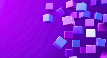 Fototapeta premium 3D abstract composition of floating cubes in various shades of purple and blue, set against a vibrant purple background. The dynamic and colorful design creates a modern and energetic visual