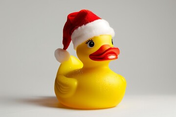 A cheerful rubber duck wearing a festive Santa hat. This playful image captures the spirit of holidays in a fun and creative way. Perfect for decorations and celebrations. Generative AI