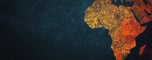 Artistic outline of the African continent with intricate patterns on a dark background