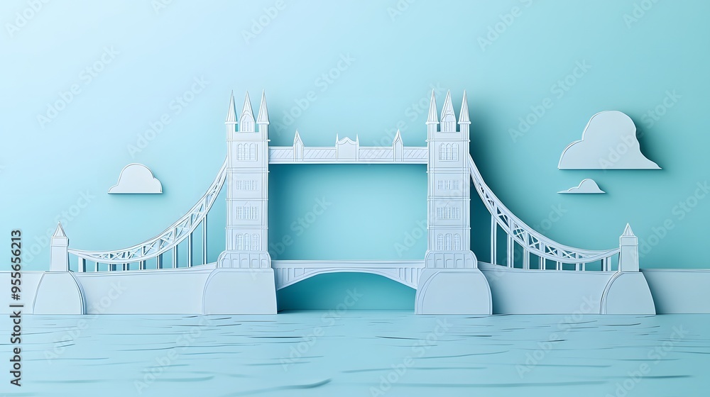 Poster 18. **illustrate a 3d paper cut of the tower bridge in london with its towers and connecting span, w