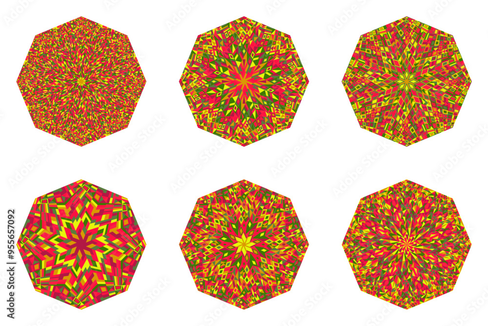 Poster isolated abstract mosaic octagon polygon collection - octagonal geometrical vector elements with geo