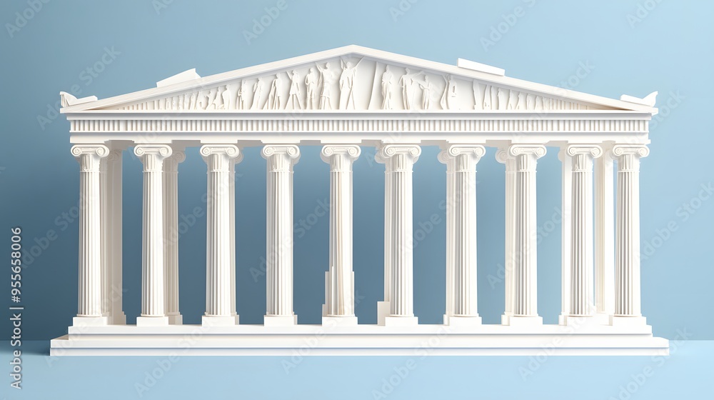 Poster 25. **design a 3d paper cut of the parthenon in athens, showcasing its columns with ample space abov