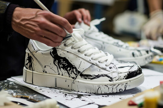 Custom Sneaker Design, Artists hand-painting and customizing sneakers with unique designs