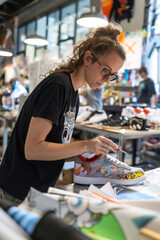 Fototapeta premium Custom Sneaker Design, Artists hand-painting and customizing sneakers with unique designs
