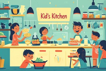 Naklejka premium kid friendly kitchen with sign that reads 