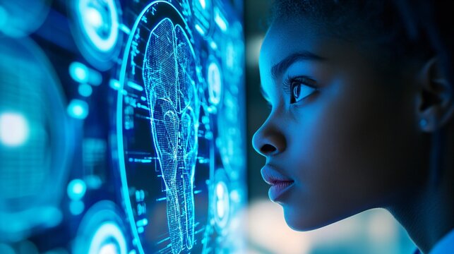 futuristic and innovative healthcare, female doctor studying medical scans 