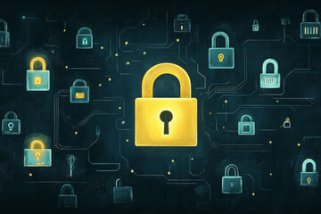 Cadenas lumineux connectés, représentant la cybersécurité et la protection des données dans un réseau numérique.