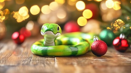 Adorable green snake with colorful patterns, handcrafted for children's enjoyment.