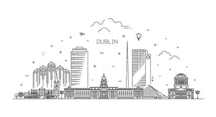 Fototapeta premium City of Dublin, Ireland architecture line skyline illustration