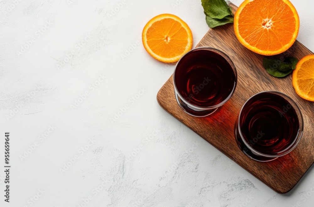 Wall mural Two Glasses of Red Wine with Orange Slices