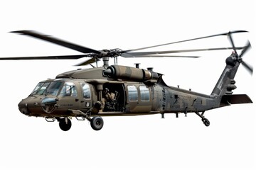 A powerful military helicopter in flight. The sleek design showcases strength and precision. Ideal for defense and rescue operations. Generative AI
