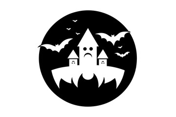 Silhouette of the Cemetery at a full moon. Halloween holiday. Horror. Vector.