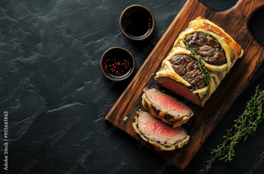 Wall mural Beef Wellington with Pastry Crust and Thyme Sprig