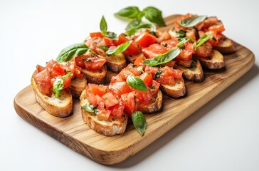 Appetizing Italian Bruschetta Topped with Tomatoes, Basil, and Garlic