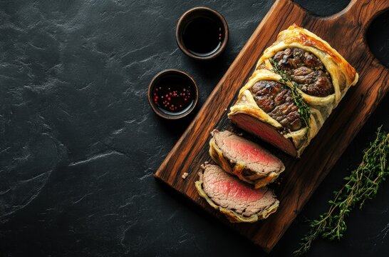 Naklejki Beef Wellington with Pastry Crust and Thyme Sprig