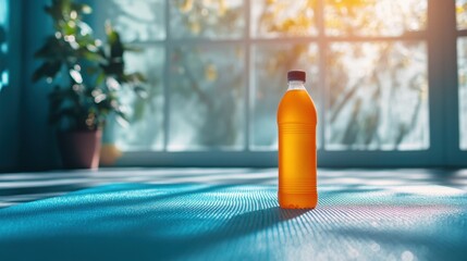 vibrant exercise mat and water bottle in a well-lit gym, representing a healthy morning routine ideal for promoting a healthy lifestyle