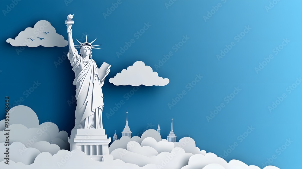 Poster 6. **create a 3d paper cut image of the statue of liberty with its torch held high, leaving space in