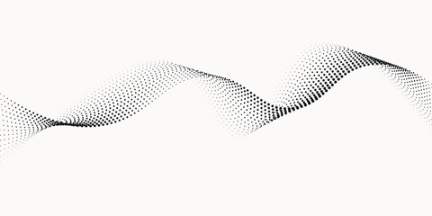 Flowing dots particles wave pattern halftone gradient curve shape isolated on white background. Vector in concept of technology, science, music