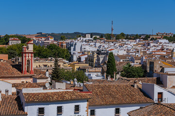 Aerial view of white houses in the ancient town of Ronda, Spain.