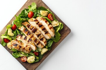Grilled Chicken Salad on Wooden Cutting Board