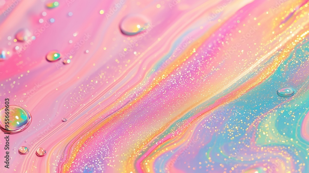 Aufkleber vibrant abstract art with swirling colors and shimmering droplets reflecting light in delicate patte