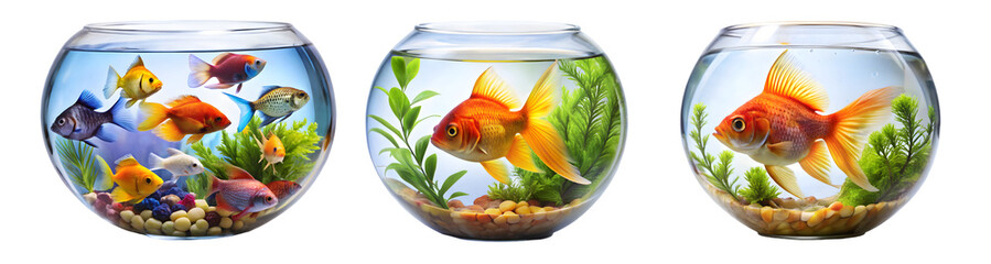 Beautiful fish in a fishbowl isolated on transparent background