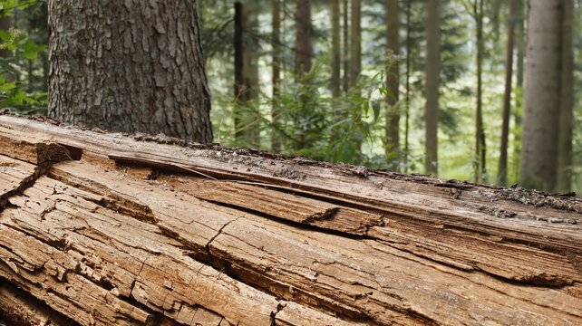 A tree trunk in the spruce forest destroyed by the weather and wood insects