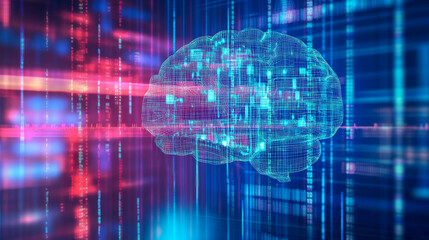 a human brain, with abstract glowing grids inside it