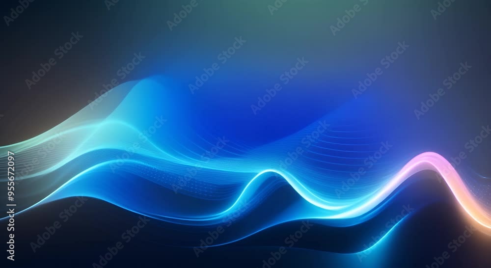 Poster an abstract blue wave background with glowing particles and lines futuristic waves 4k animation