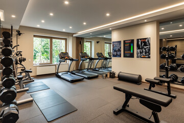 High-Tech Fitness Room in a Dynamic Home: Smart Equipment for Optimal Health