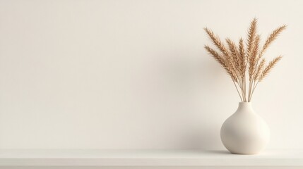 Naklejka premium thanksgiving dcor idea a chic display of wheat stalks in a vase on a white shelf, simple yet classy