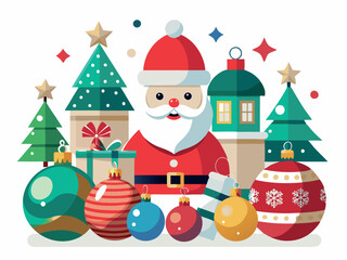 Christmas ornaments with santa claus face and gold star shining brightly-