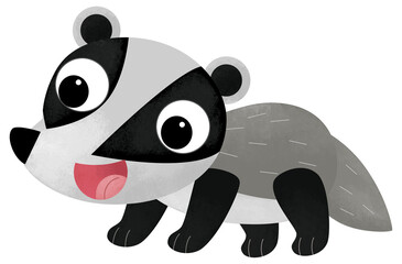 cartoon scene with cheerful raccoon badger forest animal isolated on white background illustration for kids