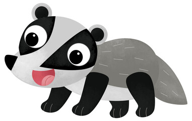 cartoon scene with cheerful raccoon badger forest animal isolated on white background illustration for kids