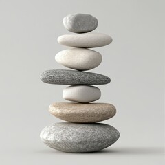 Delicate stone tower balancing on smooth rocks in a serene setting