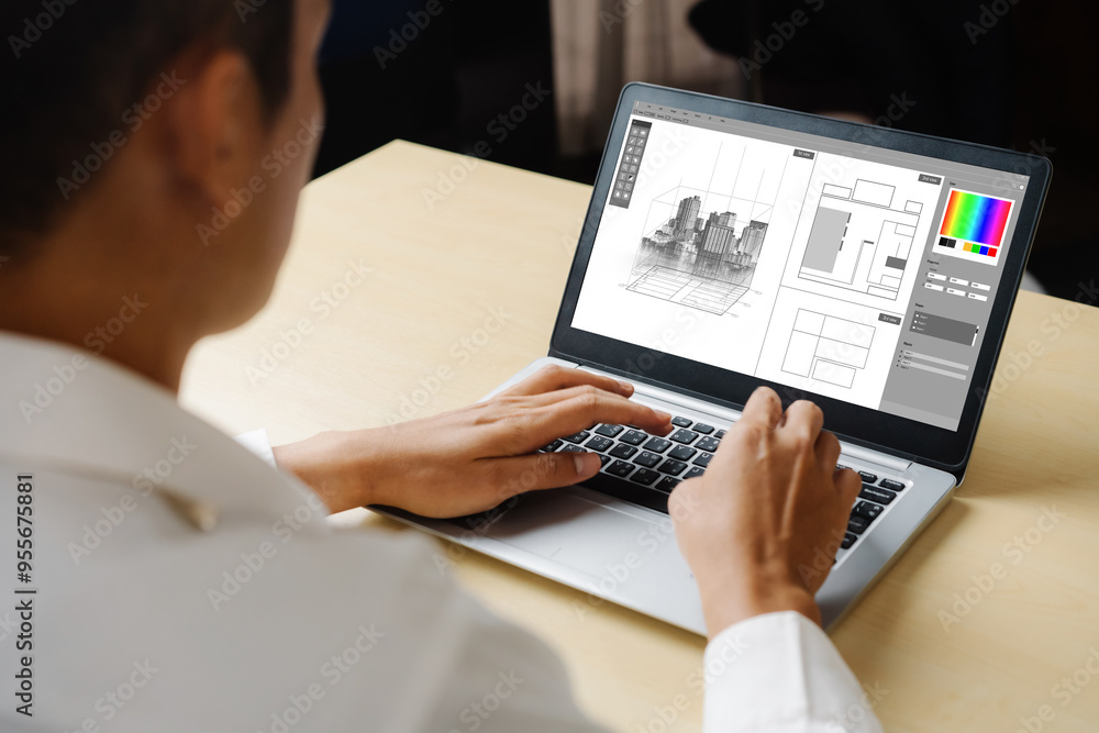 Poster architectural design modish software application for architect business and professional designer