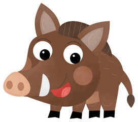 cartoon scene with cheerful boar on the white background illustration for kids