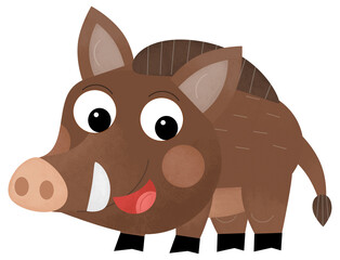 cartoon scene with cheerful boar on the white background illustration for kids
