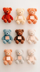 Fototapeta premium A collection of adorable plush teddy bears in various colors for children's rooms and decorations.