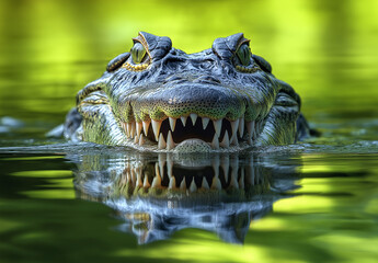 Obraz premium Cocodrile’s Focus: Locked Eyes on a World of Untamed Wilderness